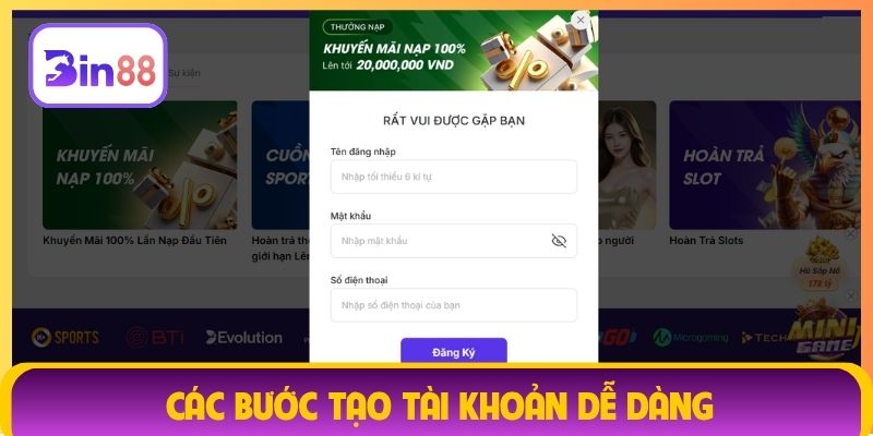 Các bước tạo tài khoản dễ dàng