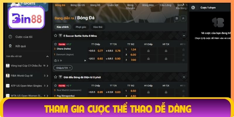 Tham gia cược thể thao dễ dàng
